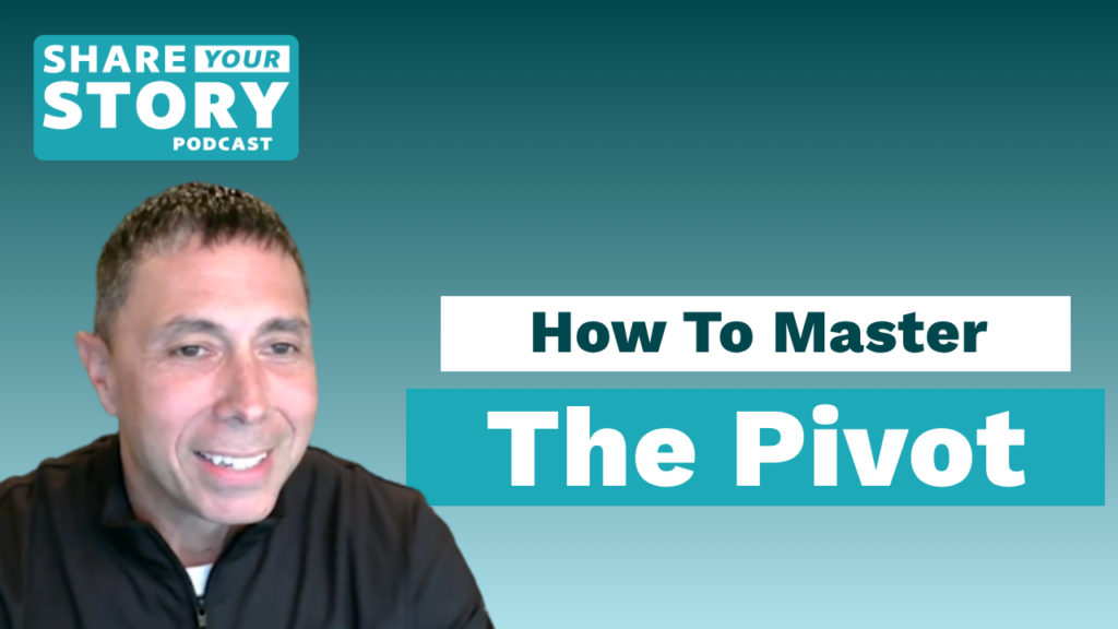 Photo of Jeremy smiling in a black quarter-zip, Share Your Story Podcast graphic, pivot after job loss book author.